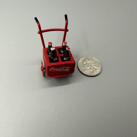Coca Cola Bottles Hand Truck Push Cart Dollhouse Miniature Cart 2”x1.25” - Picture 6 of 8